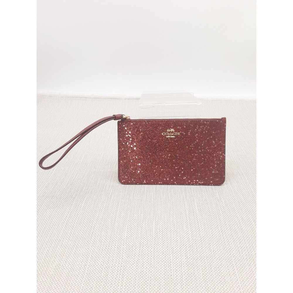 Coach F22705 Wristlet Oxblood Red Star Glitter Front Leather Back Small